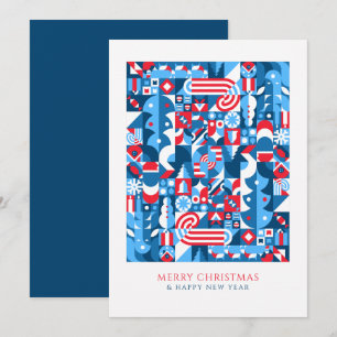 Cartes Pour Fêtes Annuelles Bleu rouge géométrique de Noël 
