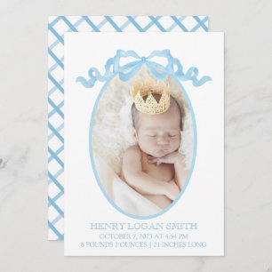 Cartes Pour Fêtes Annuelles Bleu Ruban Bow Aquarelle En vichy bébé garçon