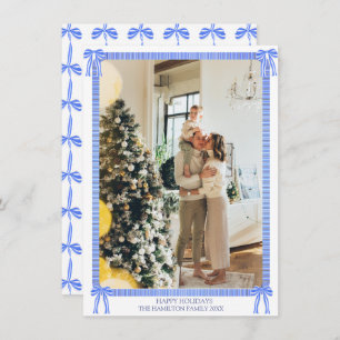 Cartes Pour Fêtes Annuelles Bleu Ruban Photo Grandmillennial Holiday