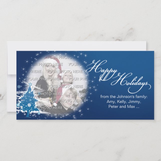 Cartes Pour Fêtes Annuelles Bleu sapin de Noël Joyeuses vacances Photo (Devant)