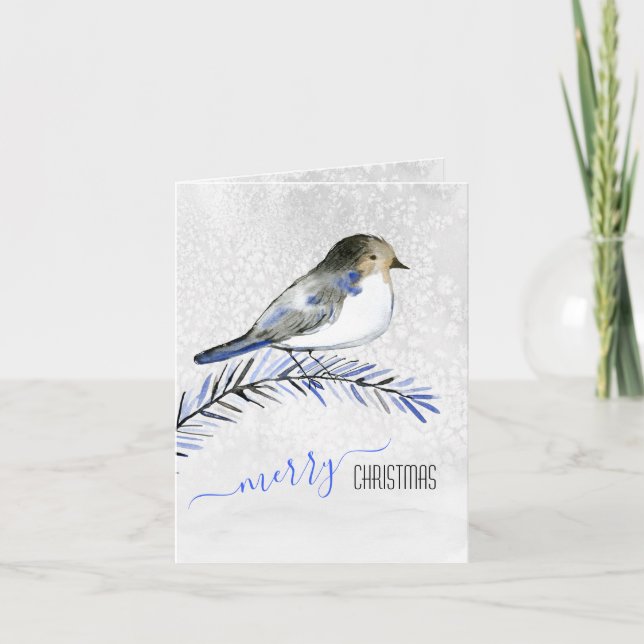 Cartes Pour Fêtes Annuelles Bleu Tail Oiseau Sur Icy Branch Joyeux Noël (Devant)