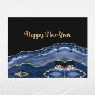 Cartes Pour Fêtes Annuelles Bleu Tendance Agate Or Nouvel An