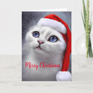 Cartes Pour Fêtes Annuelles Bleu Yeux Blancs Noël Kitten