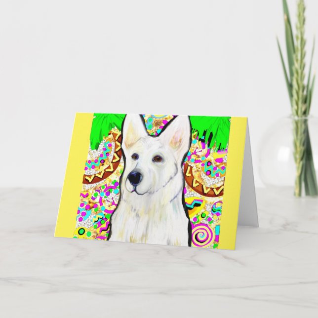 Cartes Pour Fêtes Annuelles Bling berger allemand blanc (Devant)