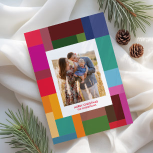 Cartes Pour Fêtes Annuelles Bloc de Couleurs Géométriques Photo Noël Vibrant