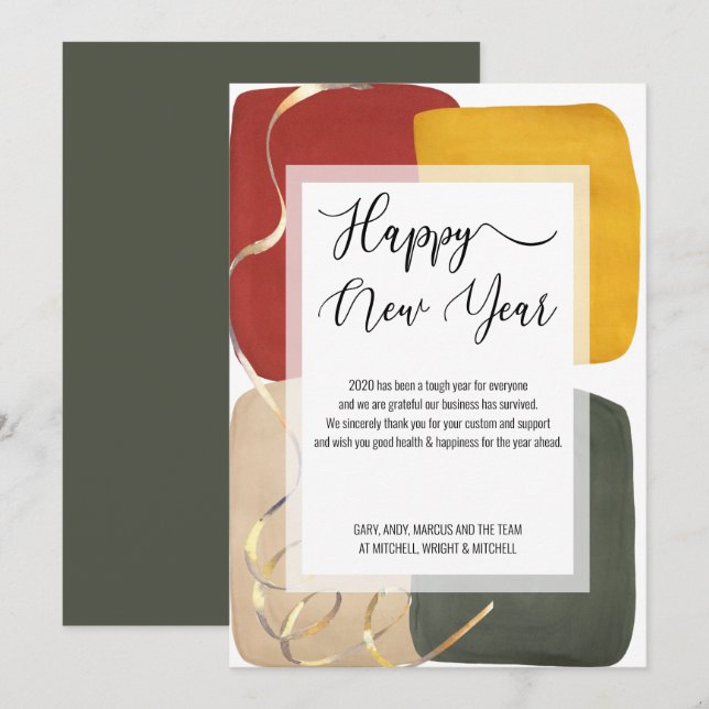 Cartes Pour Fêtes Annuelles Blocage de couleurs Abstrait tendance Art Bonne an (Devant / Derrière)