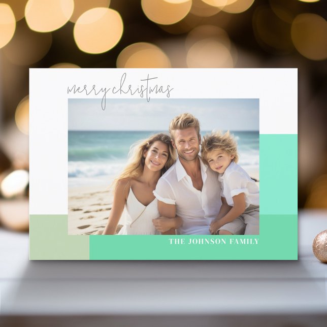 Cartes Pour Fêtes Annuelles Blocs de couleurs translucides minimaux - Script (Modern Holiday Greeting Card with a Family Photo)