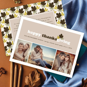 Cartes Pour Fêtes Annuelles Blocs modernes Feuilles d'automne Thanksgiving 3 P