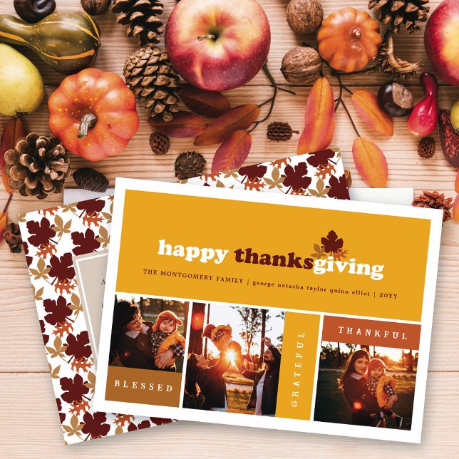 Cartes Pour Fêtes Annuelles Blocs modernes Feuilles d'automne Thanksgiving 3 P (Créateur téléchargé)