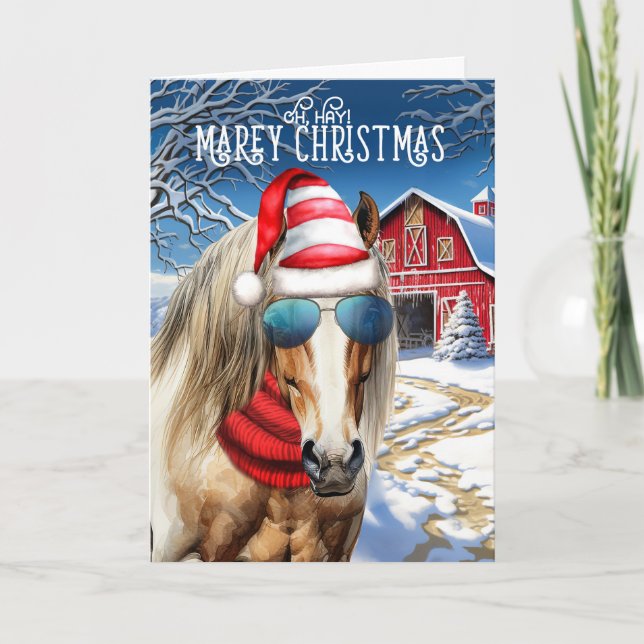 Cartes Pour Fêtes Annuelles Blonde Draft Horse drôle MAREy Noël (Devant)