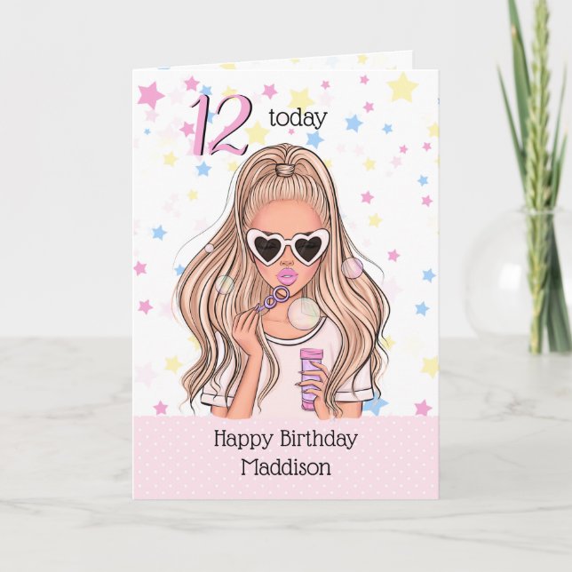 Cartes Pour Fêtes Annuelles Blonde Girl with Soap Bubble Happy Birthday Card (Devant)