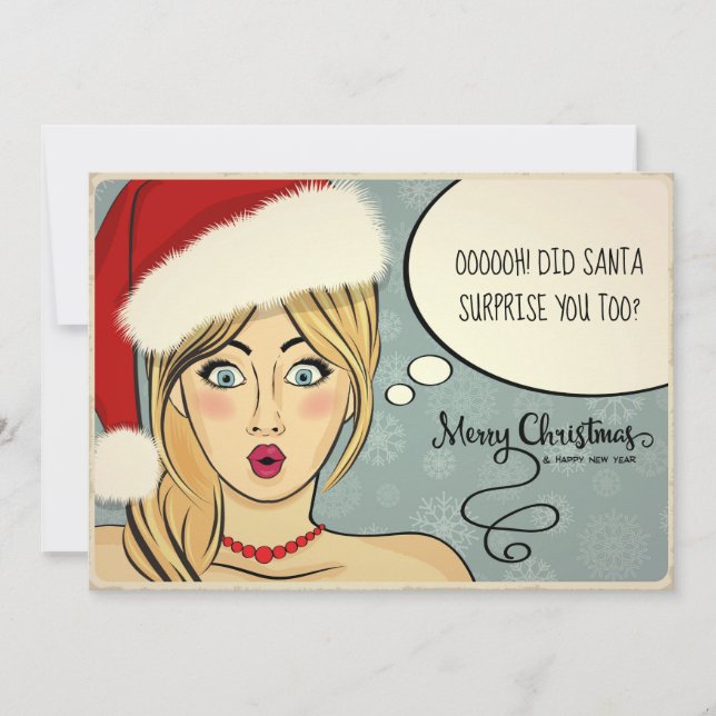 Cartes Pour Fêtes Annuelles Blonde rétro à Santa Hat Humour ID558 (Devant)