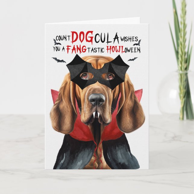 Cartes Pour Fêtes Annuelles Bloodhound Chien drôle nombre DOGcula Halloween (Devant)