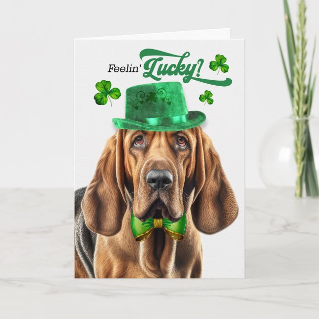 Cartes Pour Fêtes Annuelles Bloodhound Chien Lucky St Patrick's Day (Devant)