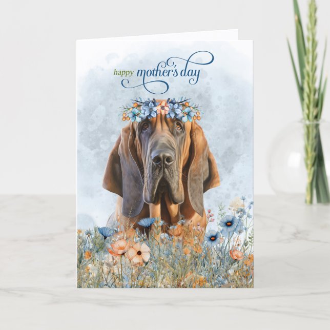 Cartes Pour Fêtes Annuelles Bloohound Dog Wildflowers Mother's Day (Devant)