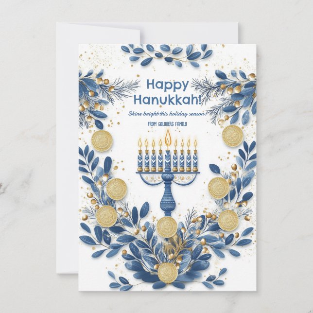 Cartes Pour Fêtes Annuelles Blooms Hanoukka de rayon de texte personnalisé (Devant)