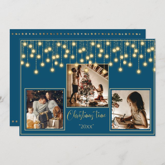 Cartes Pour Fêtes Annuelles Blue 3 Photos Noël (Devant / Derrière)