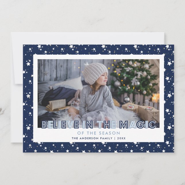Cartes Pour Fêtes Annuelles Blue Believe In the Magic Stars Photo (Devant)