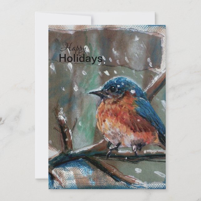 Cartes Pour Fêtes Annuelles Blue Bird Adorable Little Winter Holiday Card (Devant)