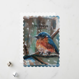 Cartes Pour Fêtes Annuelles Blue Bird Adorable Little Winter Holiday Card