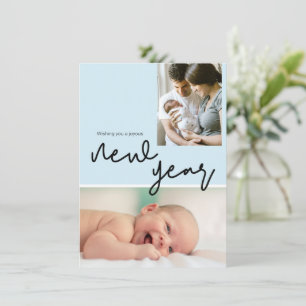Cartes Pour Fêtes Annuelles Blue Birth Stat Photo Joyeux Nouvel An Baby boy