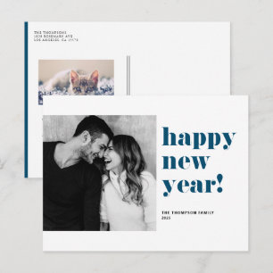 Cartes Pour Fêtes Annuelles Blue Bold Typographie Bonne année photo