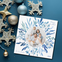 Blue Botanical Hanukkah Family Photo Square