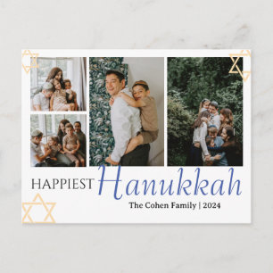 Cartes Pour Fêtes Annuelles Blue Calligraphy Happiest famille Hanoukka 4 photo