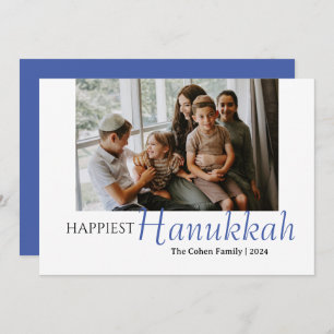 Cartes Pour Fêtes Annuelles Blue Calligraphy Happiest Hanoukka famille 1 photo