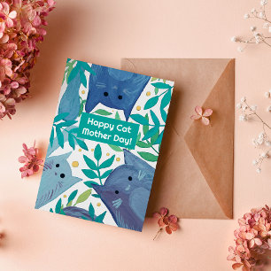 Cartes Pour Fêtes Annuelles Blue Cats & branches Happy chat mères jour