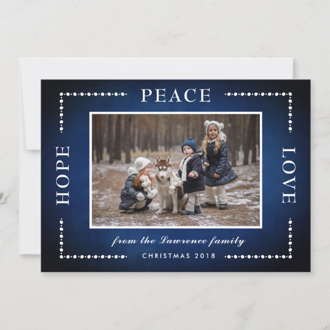 Cartes Pour Fêtes Annuelles Blue Chalkboard Hope Peace Love Christmas Photo (Devant)