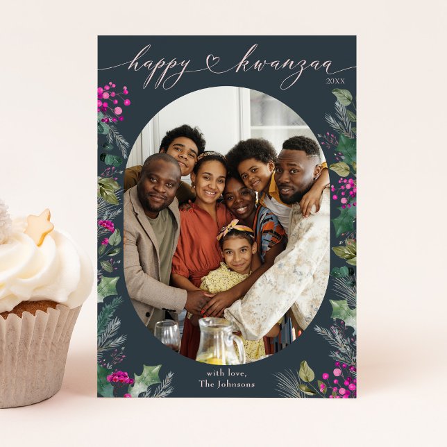 Cartes Pour Fêtes Annuelles Blue & Chic Winter Foliing Happy Kwanzaa Card (Créateur téléchargé)