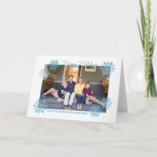 Cartes Pour Fêtes Annuelles Blue Chimmerge Chic Snowflake photo de vacances (Devant)