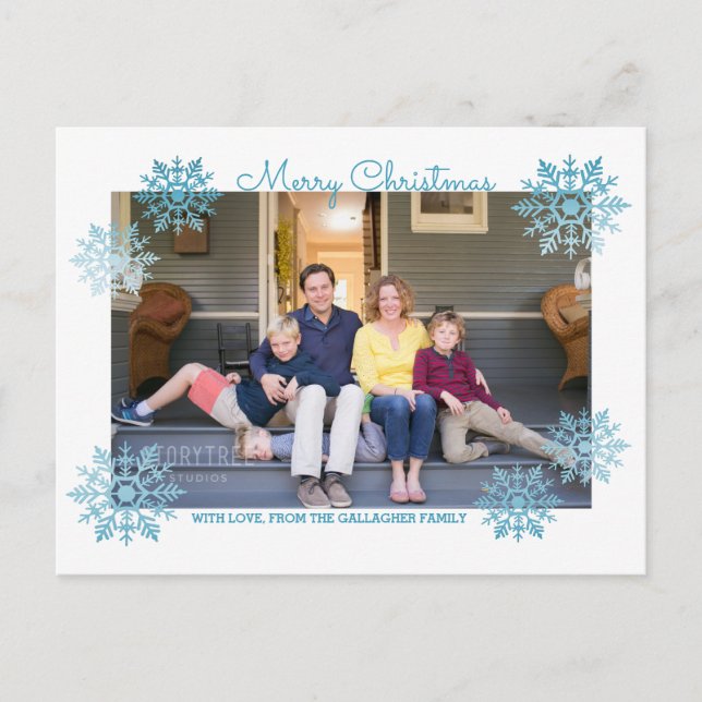 Cartes Pour Fêtes Annuelles Blue Chimmerge Chic Snowflake photo de vacances (Devant)