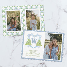 Blue Chinoiserie Arbre de Noël Monogram Crest