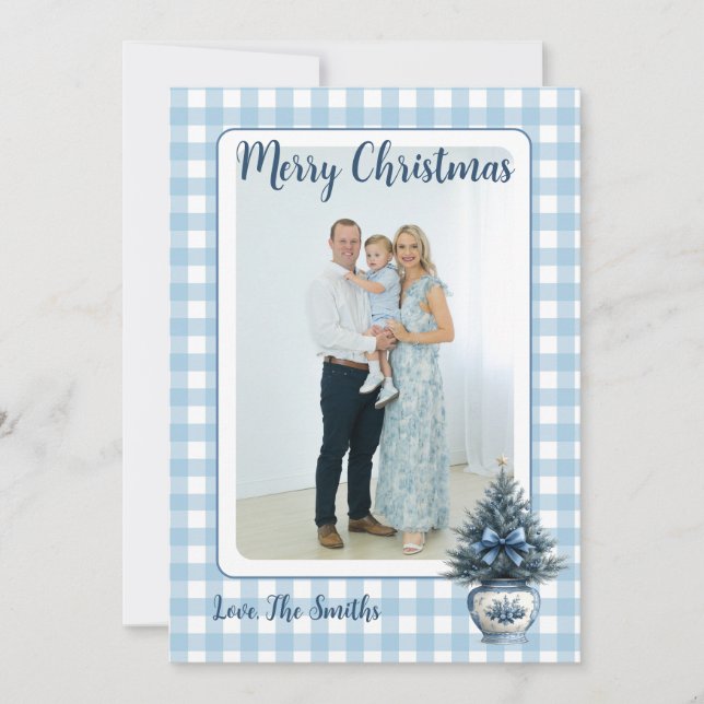 Cartes Pour Fêtes Annuelles Blue Chinoiserie Christmas tree Grandmillenial (Devant)