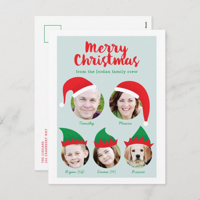 Cartes Pour Fêtes Annuelles Blue Christmas Crew Family Five Photo Holiday (Devant / Derrière)