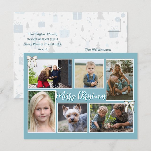 Cartes Pour Fêtes Annuelles Blue Christmas Six Photos Message Postcard (Devant / Derrière)