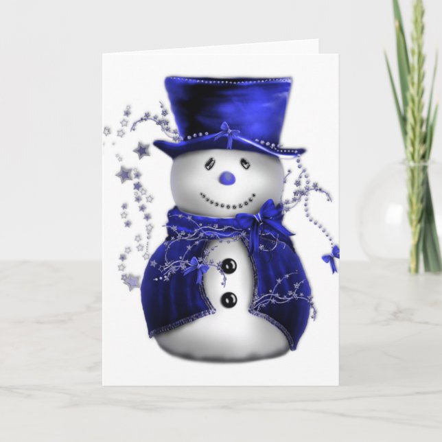 Cartes Pour Fêtes Annuelles Blue Christmas Snowman (Devant)