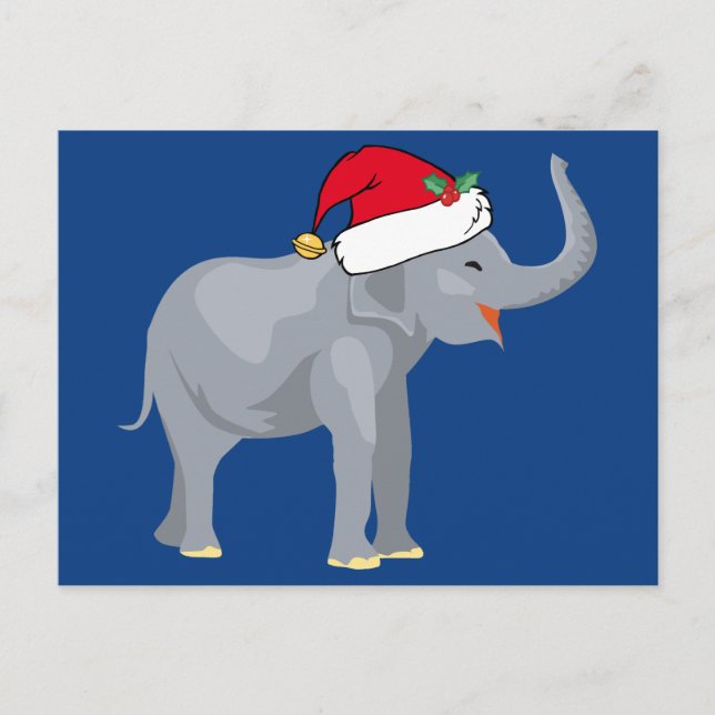 Cartes Pour Fêtes Annuelles Blue Elephant Noël mignon animal Père Noël (Devant)