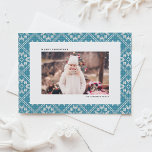 Cartes Pour Fêtes Annuelles Blue Fair Isle Winter Knit Motif Photo Noël<br><div class="desc">Envoyez des voeux de vacances chaleureux enveloppés dans un design confortable et festif avec cette carte postale de Noël photo, avec un arrière - plan motif tricot Fair Isle charmant. Le design complexe évoque l'atmosphère réconfortante de la chaleur hivernale et de la joie des vacances. Cette carte postale de Noël...</div>
