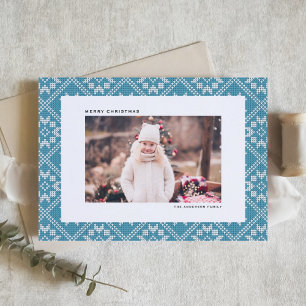 Cartes Pour Fêtes Annuelles Blue Fair Isle Winter Knit Motif Photo Noël