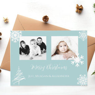 Cartes Pour Fêtes Annuelles Blue Family Photo Snowflakes Joyeux Noël