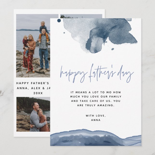 Cartes Pour Fêtes Annuelles Blue Father's Day Card for Husband From Wife Photo (Devant / Derrière)