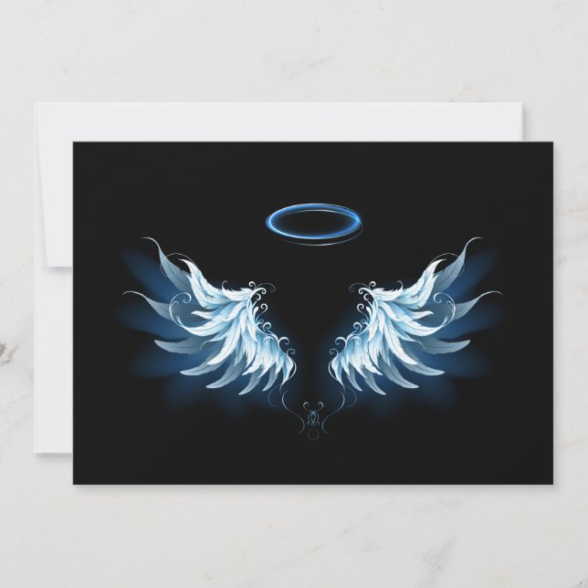 Cartes Pour Fêtes Annuelles Blue Glowing Angel Wings on black background (Devant)