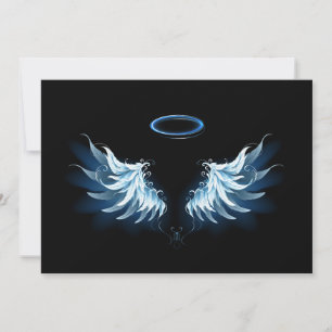 Cartes Pour Fêtes Annuelles Blue Glowing Angel Wings on black background