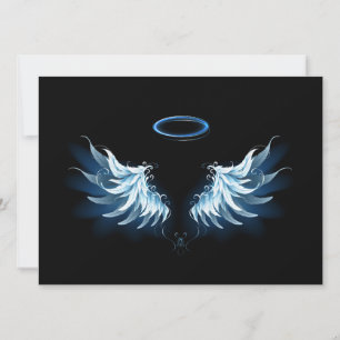 Cartes Pour Fêtes Annuelles Blue Glowing Angel Wings on black background