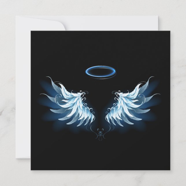 Cartes Pour Fêtes Annuelles Blue Glowing Angel Wings on black background (Devant)