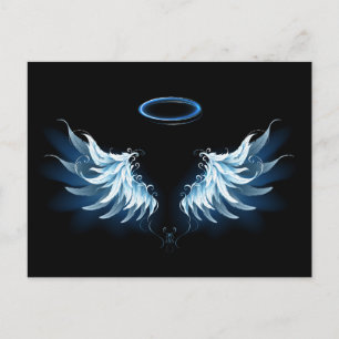 Cartes Pour Fêtes Annuelles Blue Glowing Angel Wings on black background