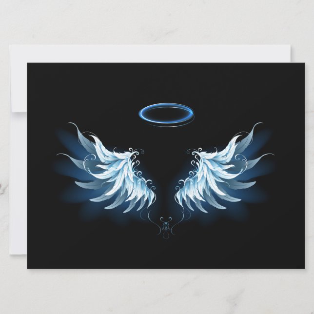 Cartes Pour Fêtes Annuelles Blue Glowing Angel Wings on black background (Devant)